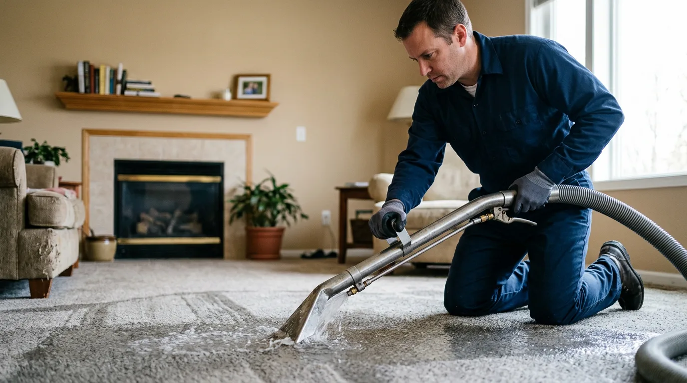 Water damage restoration technician working near Saginaw, MN